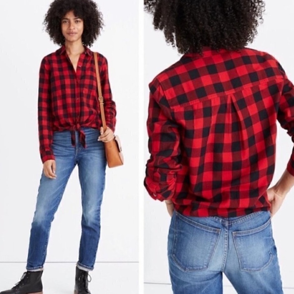 Madewell Flannel Tie-Front Shirt in Buffalo Check Small Lumberjack Holiday plaid